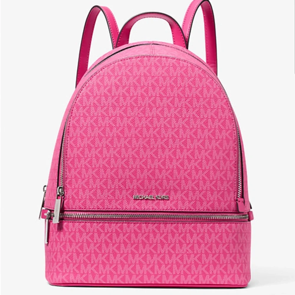 Michael Kors Rhea Medium Signature Logo Backpack Dragonfruit NWT